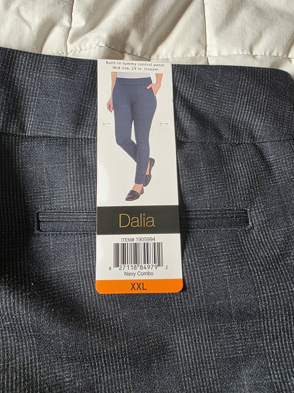 Dalia Navy Textured Pull-On Ankle Pants
